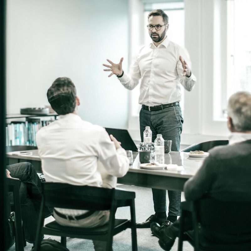 Manager presenting for customers