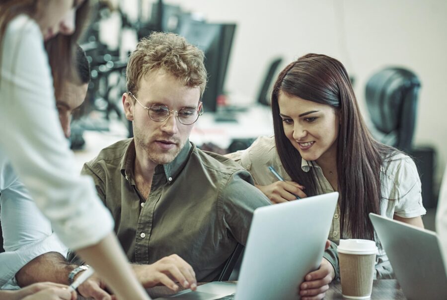Young professionals take e-learning course