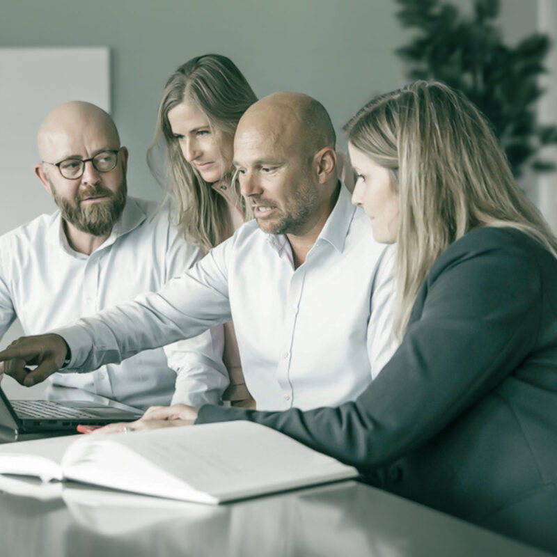 Professionals looking at sales at meeting