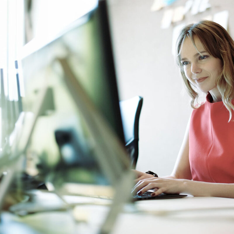 Commercial strategy. Employee happily working at presentation