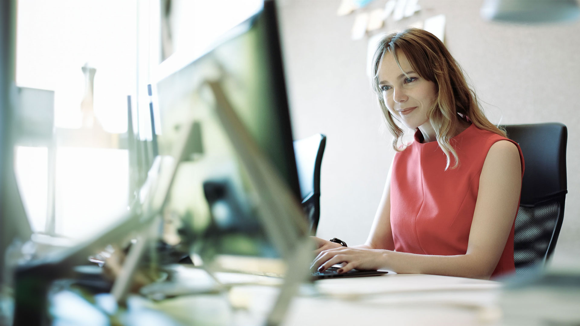 Commercial strategy. Employee happily working at presentation